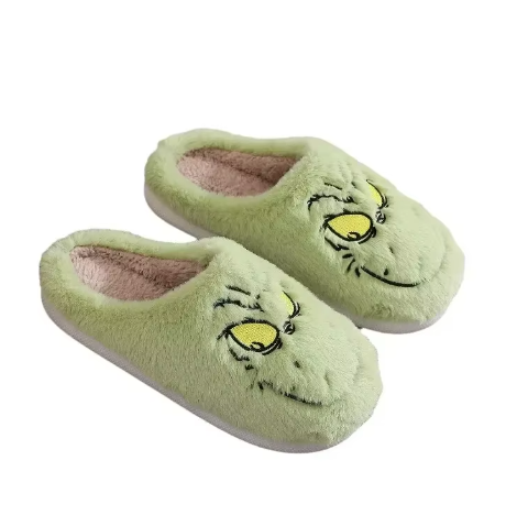 Fuzzy Grinchy Slippers