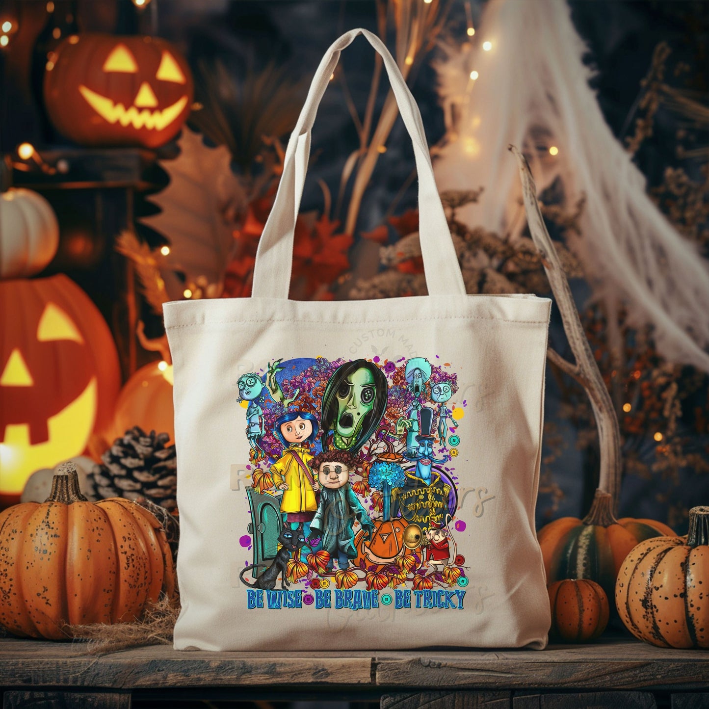 Trick or Treat Button Eye Girl Tote Bag